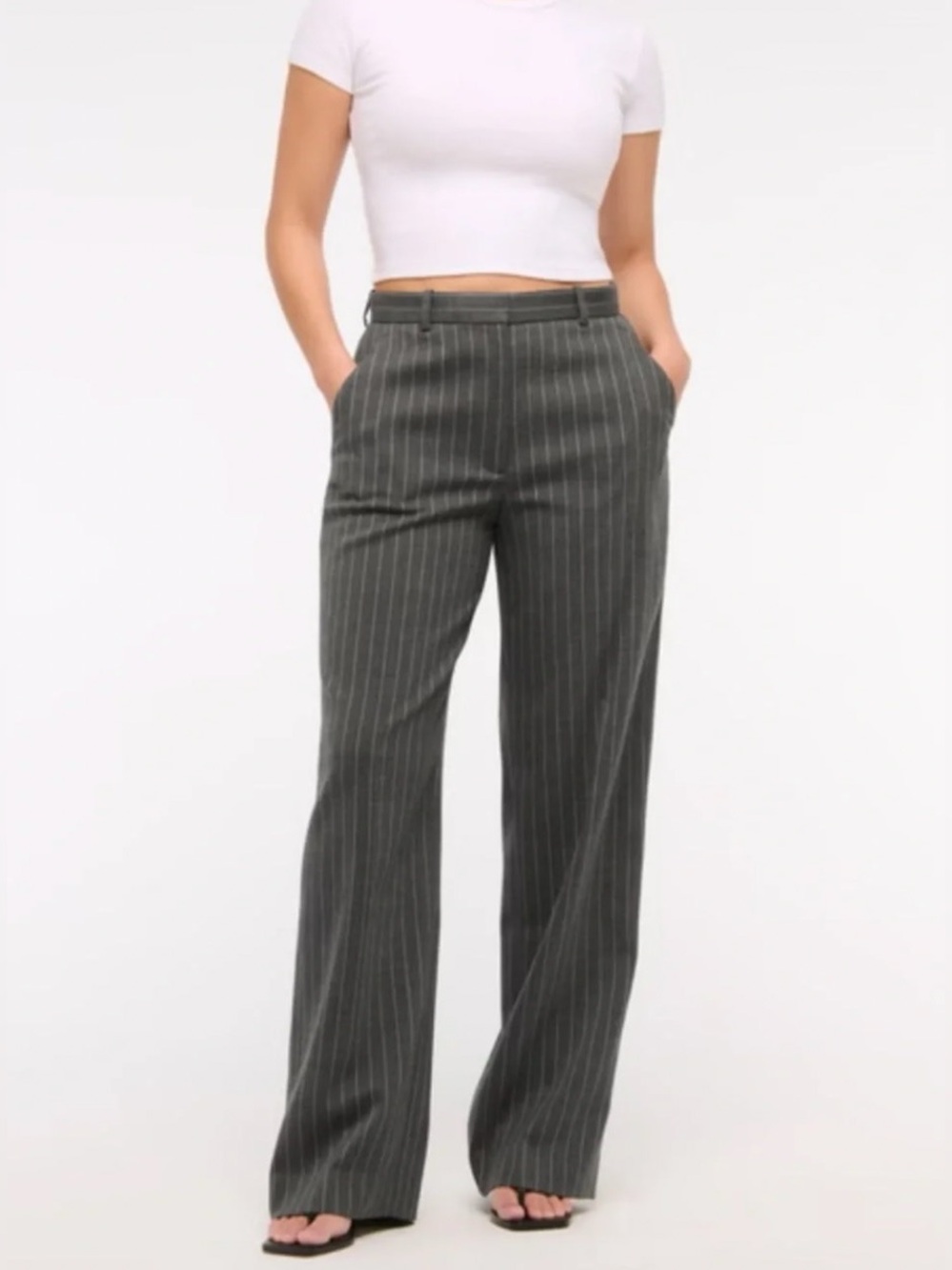 NWT- Abercrombie & Fitch Charcoal Pinstripe Wide-Leg Pants - 30